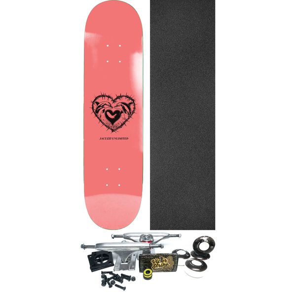 Jacuzzi Unlimited Skateboards Dolphin Logo Salmon Skateboard Deck - 8.5" x 31.5" - Complete Skateboard Bundle